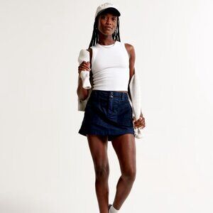 Abercrombie & Fitch 2000s Mixed Fabric Micro Mini Skirt, Navy, XS